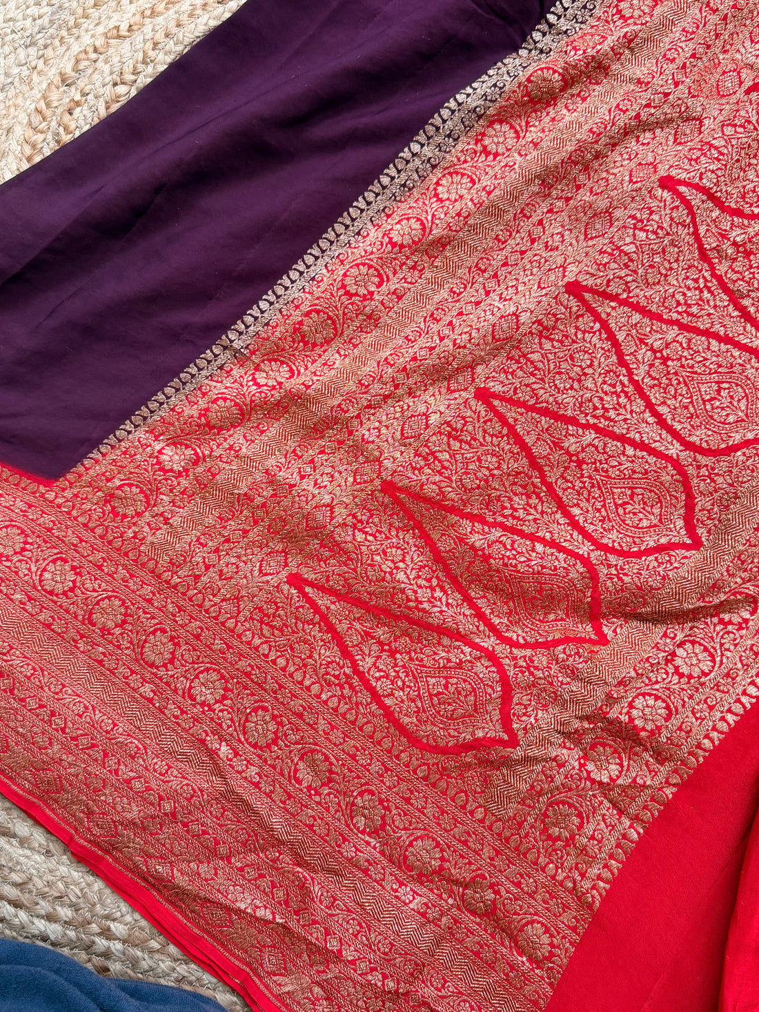 Plain Crepe Banarasi Pure Wine with Red