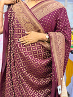 Wine mango border pure benarasi crepe silk saree