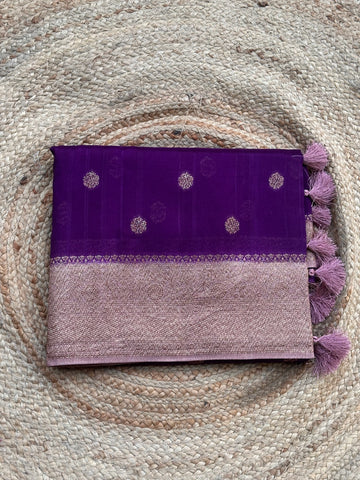 Deep purple and peach tusser silk saree
