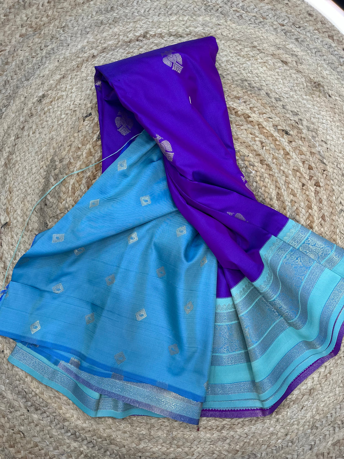 ink blue with sky blue semi kanchi