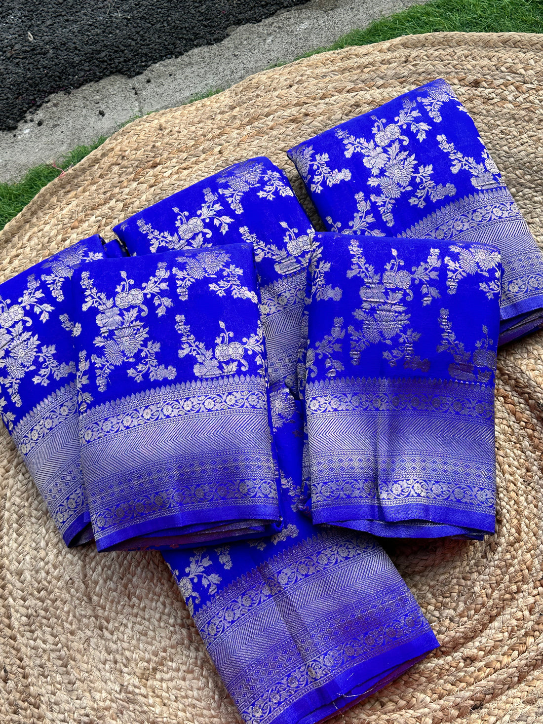 Royal blue crushed georgette sarees