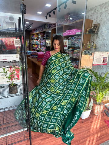 Deep green pure gajji silk sarees