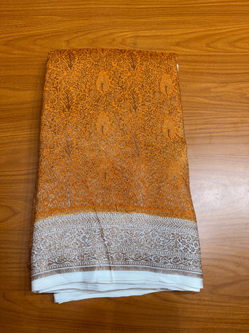 Mustard and white brocade crepe Banaras sarees