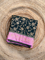 Deep green and lotus pink jaal pure crepe Banaras