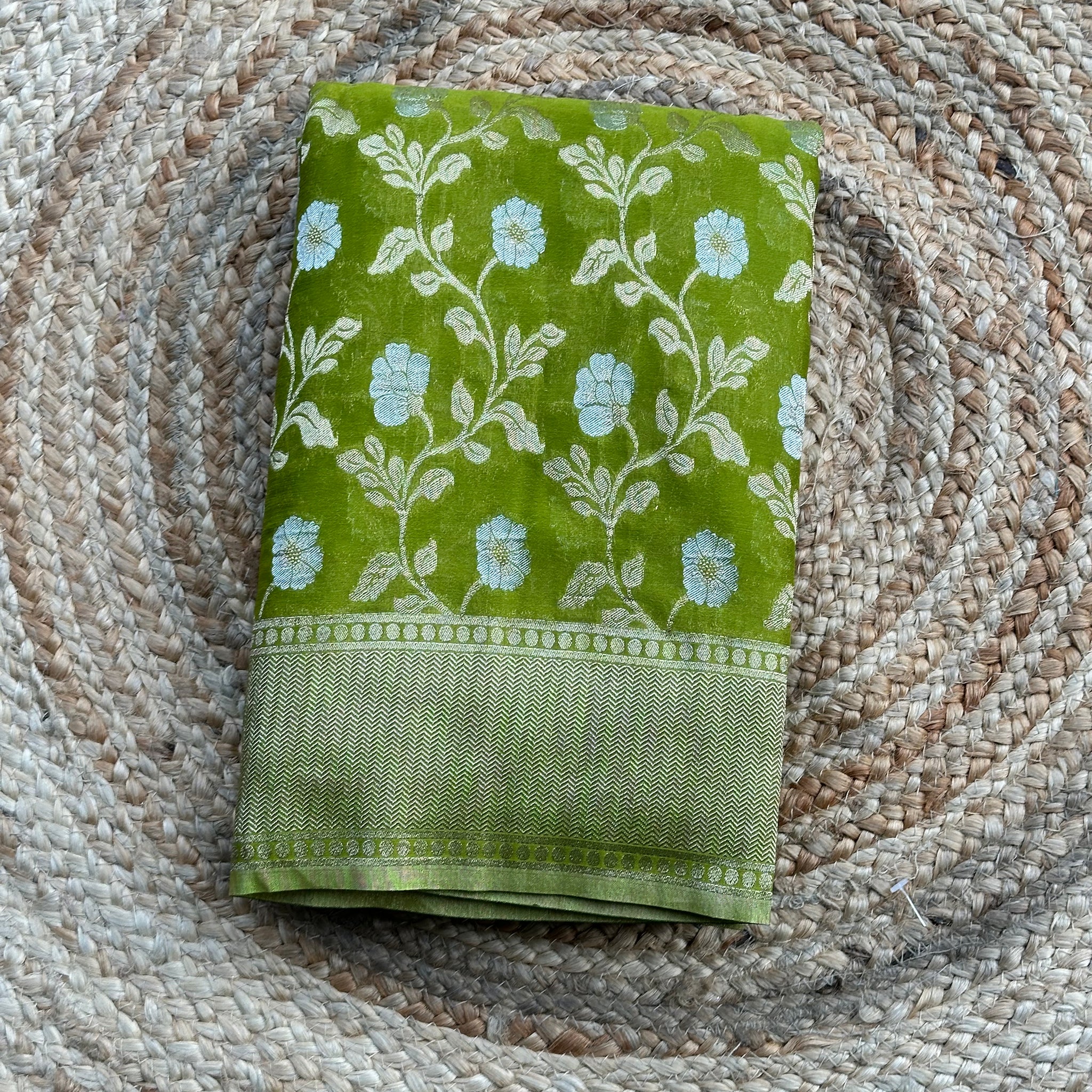 Leaf green designer georgette jaal pattern