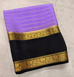 Lilac checks n bentex border pure Mysore silk crepe saree
