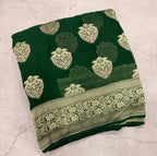 Bottle green pure georgette with water zari saree