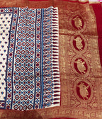 White small butta Kanchi border pure Ajrak dola sarees