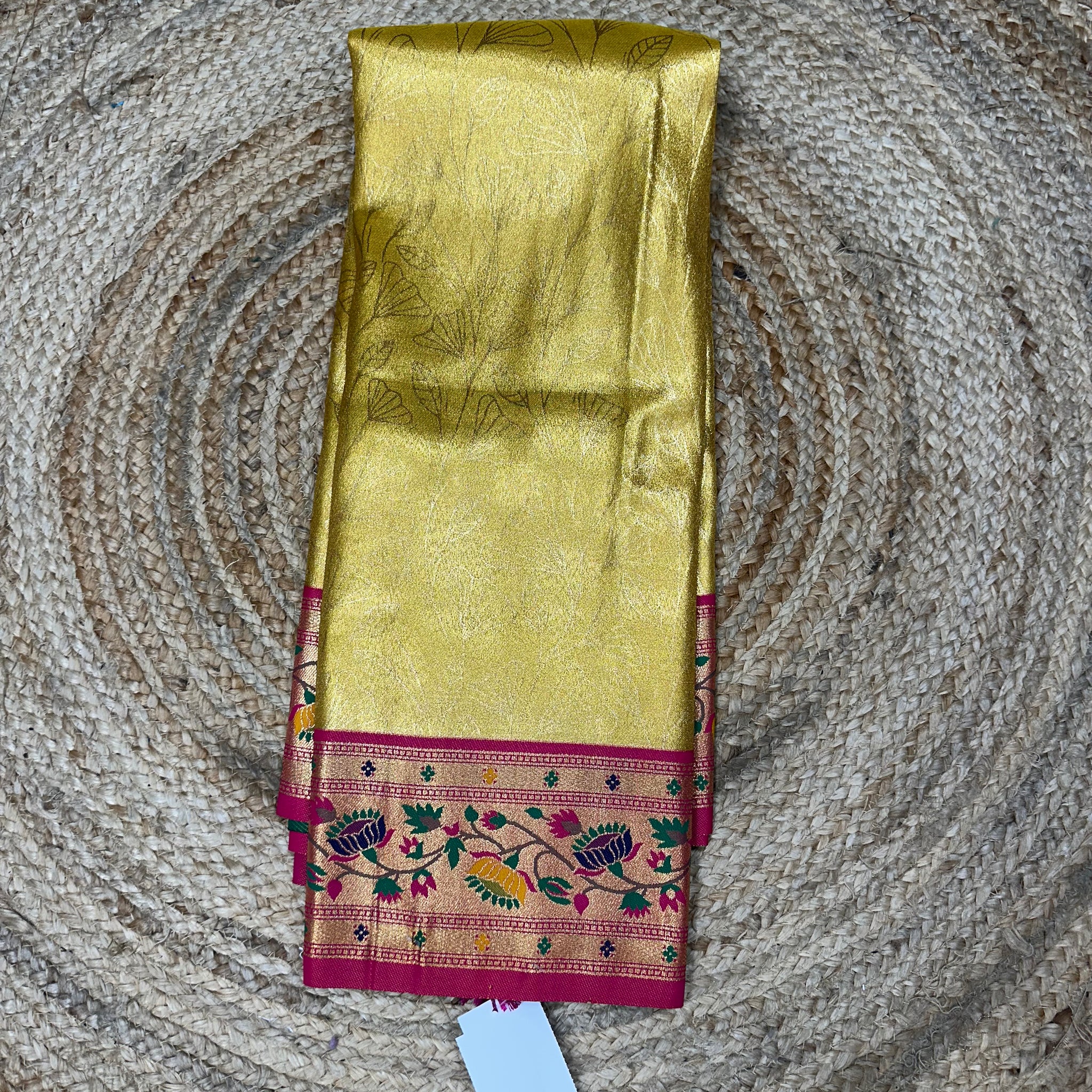 Yellow and pink tissue Paithani sarees