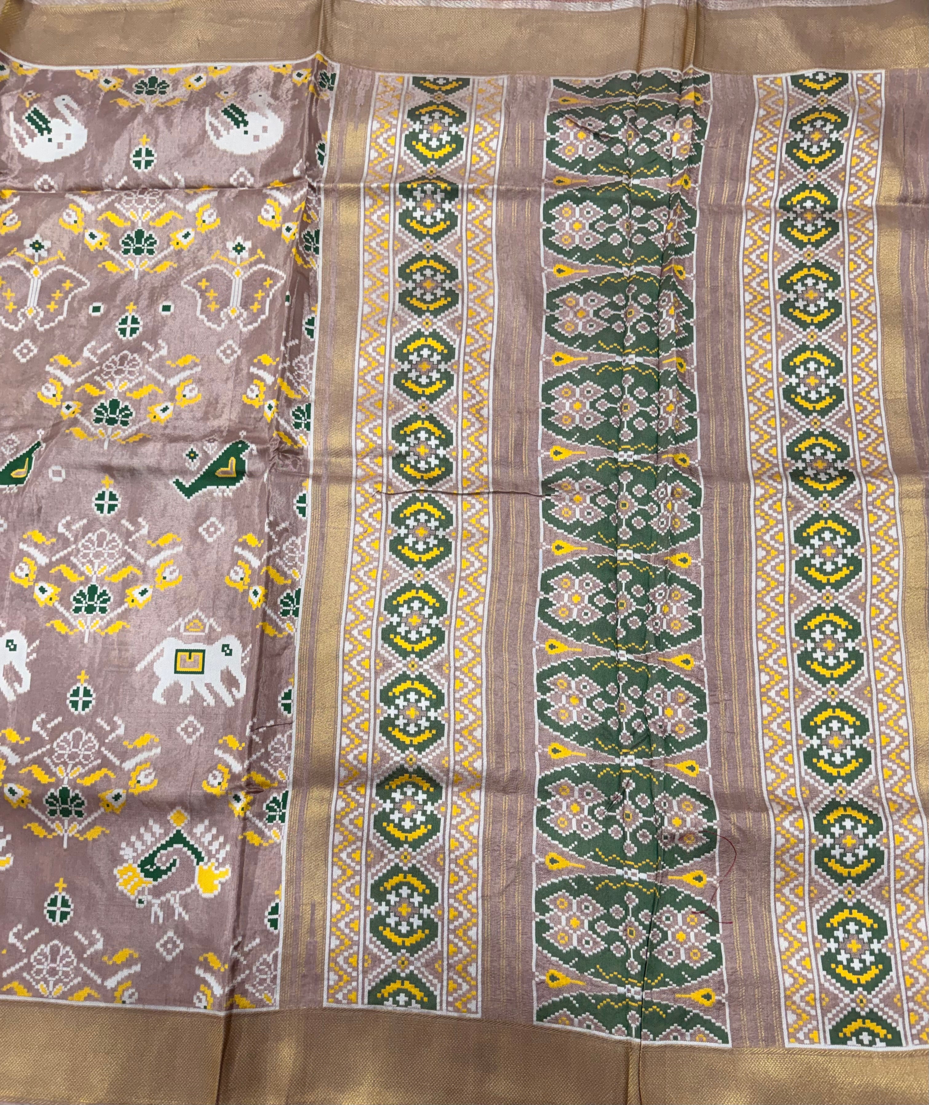 Pastel brown small border tusser Paithani saree