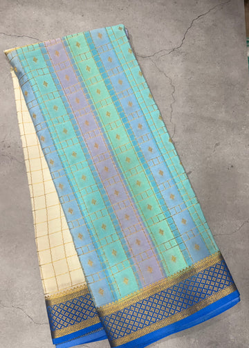 Rankart stripes n checks pure Mysore silk crepe saree