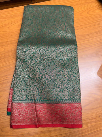 Green and red brocade crepe Banaras