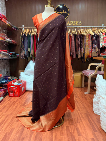 Dark brown contrast small butta Tussar saree (STS107)