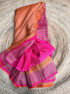 Orange n pink semi Banarasi crepe saree