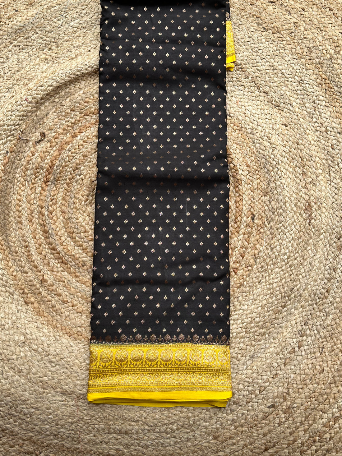 Black and yellow crepe chiffon Banarasi sarees