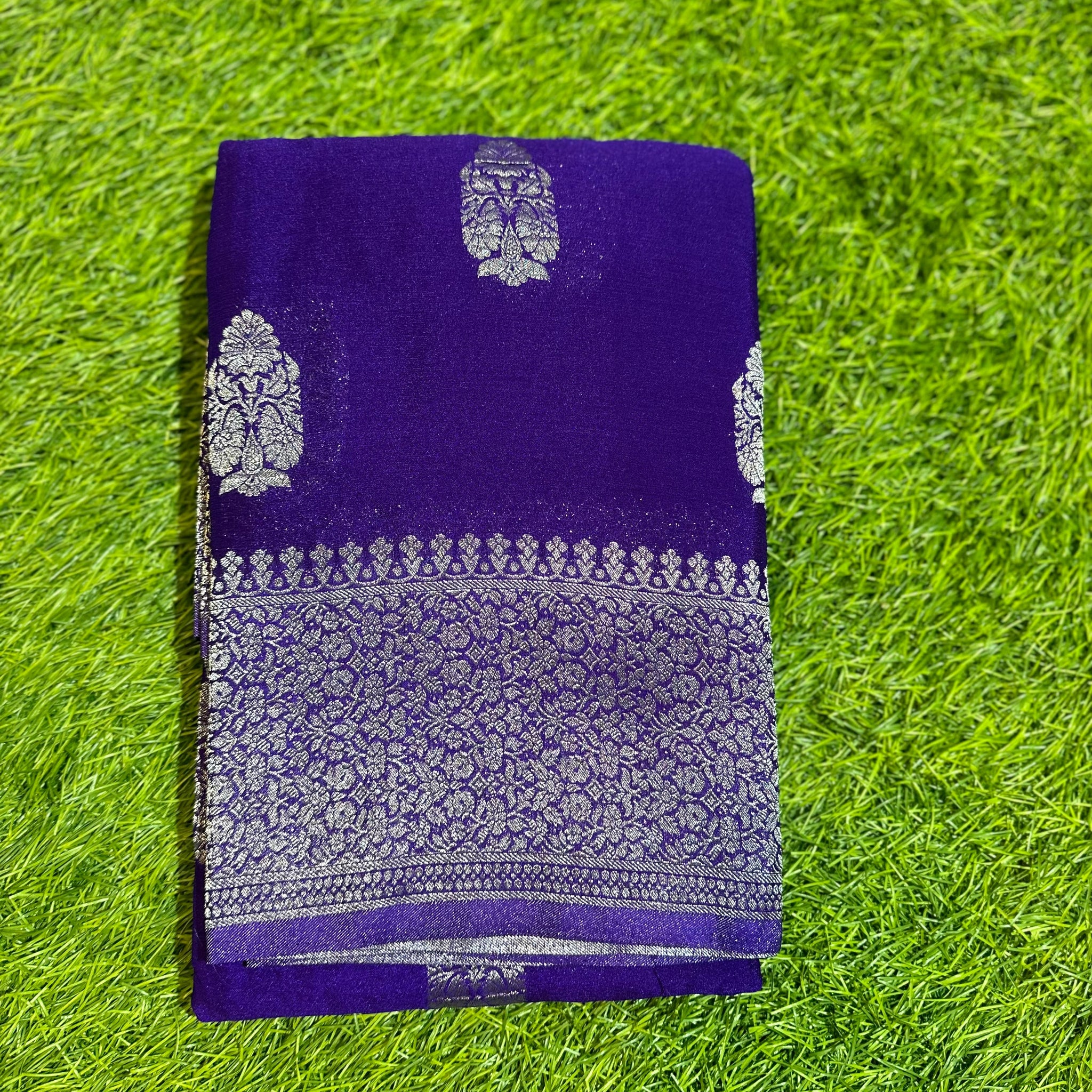 Purple Big Butta crepe georgette saree