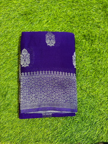 Purple Big Butta crepe georgette saree