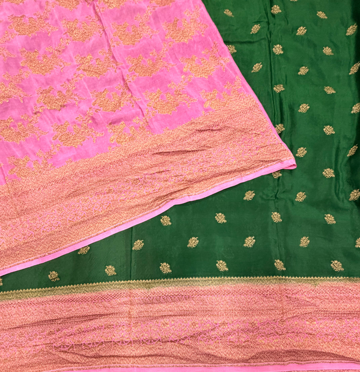 Bottle green pure benarasi crepe silk saree