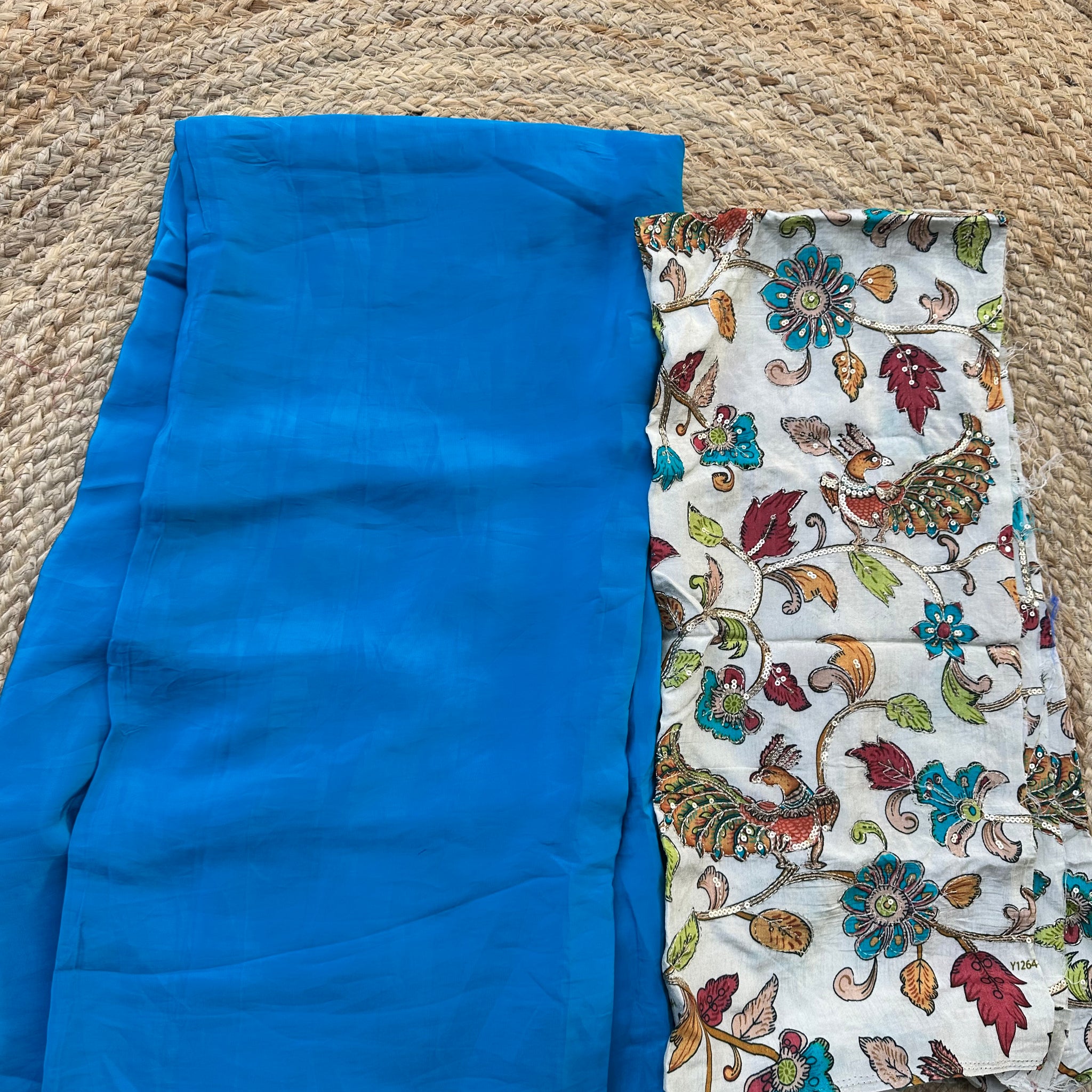 Blue pure crepe with kalamkari blouse