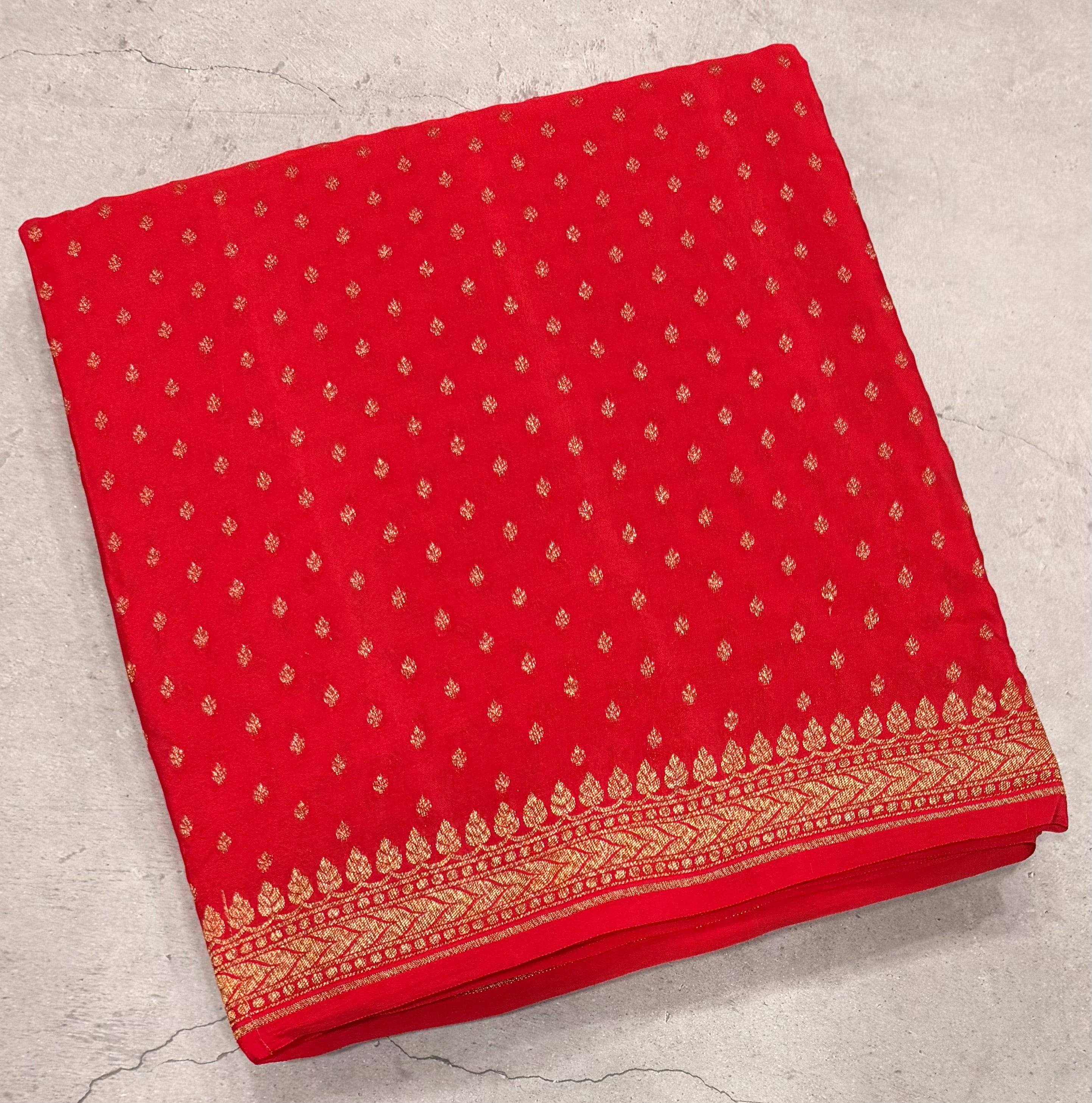 Red small butta pure benarasi crepe silk saree