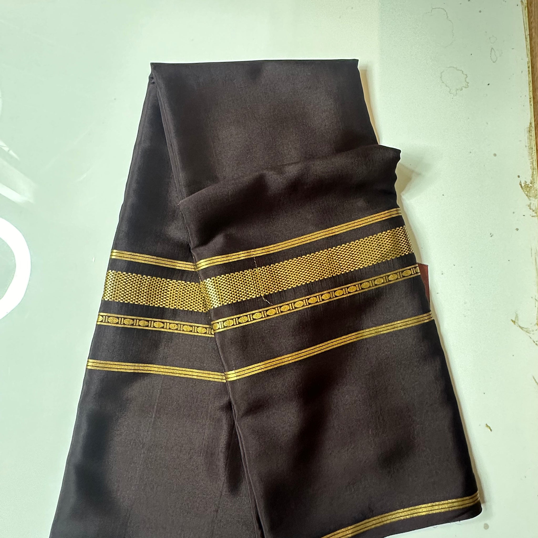 Chocolate brown pure crepe Mysore Silk sarees. 100 gsm