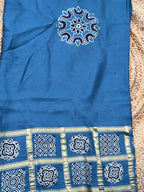 Powder blue pure Ajrak modal Sarees with Ajrak blouse