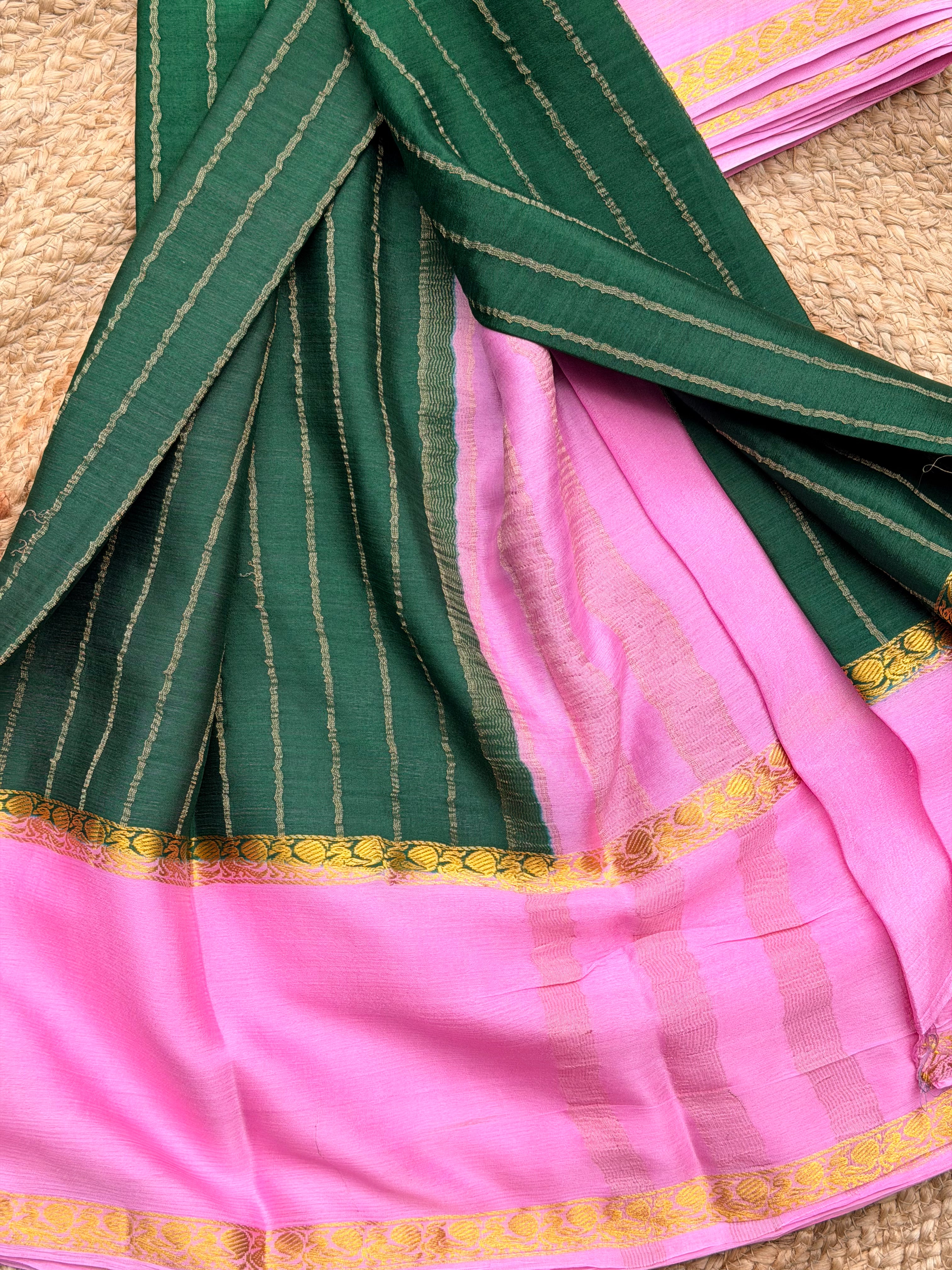 Green and lotus’s pink pure wrinkle crepe silk certified