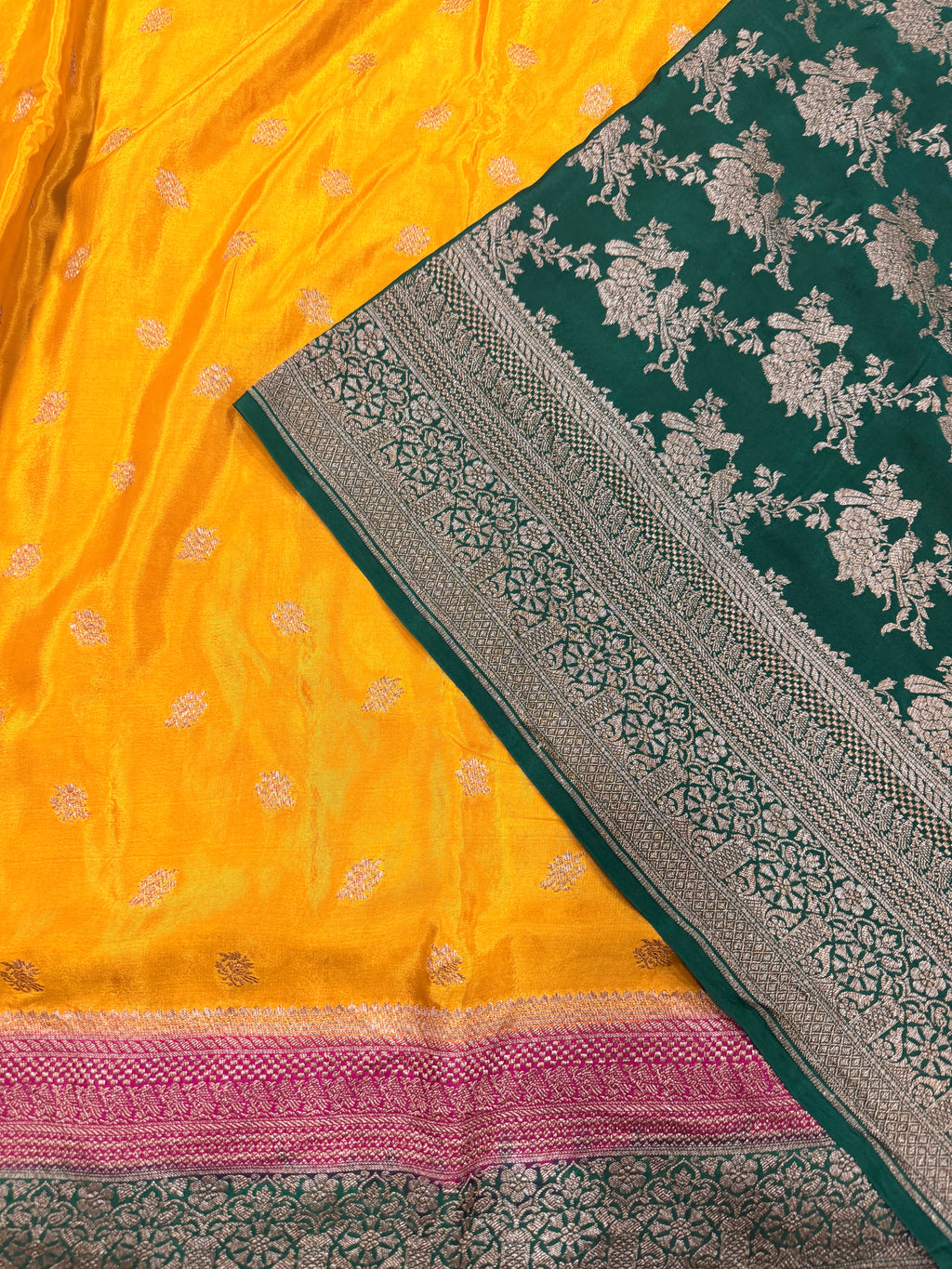 Yellow 3D pure benarasi crepe silk saree