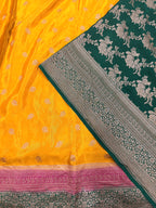 Yellow 3D pure benarasi crepe silk saree
