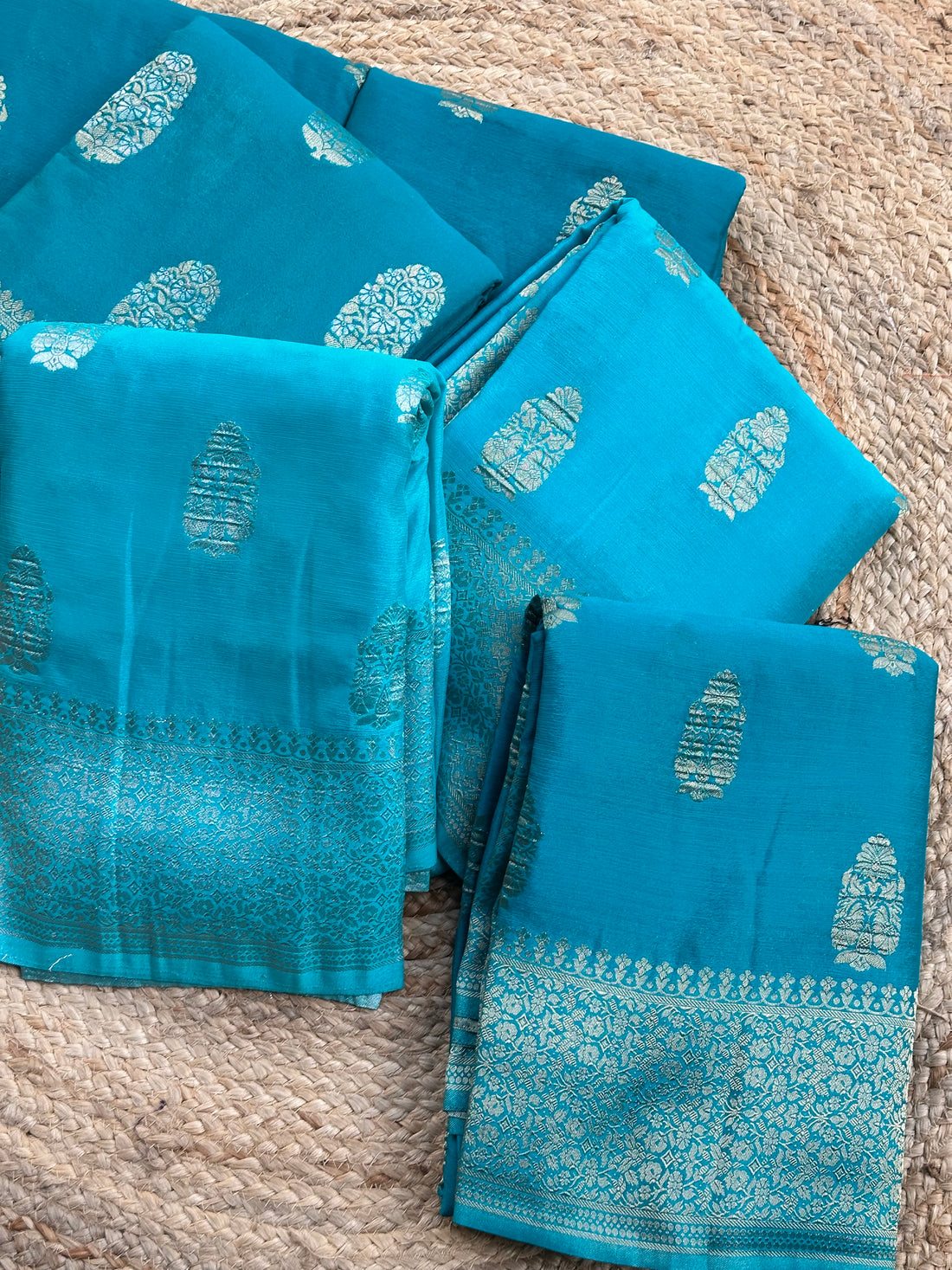 Sky blue soft crepe big butta sarees