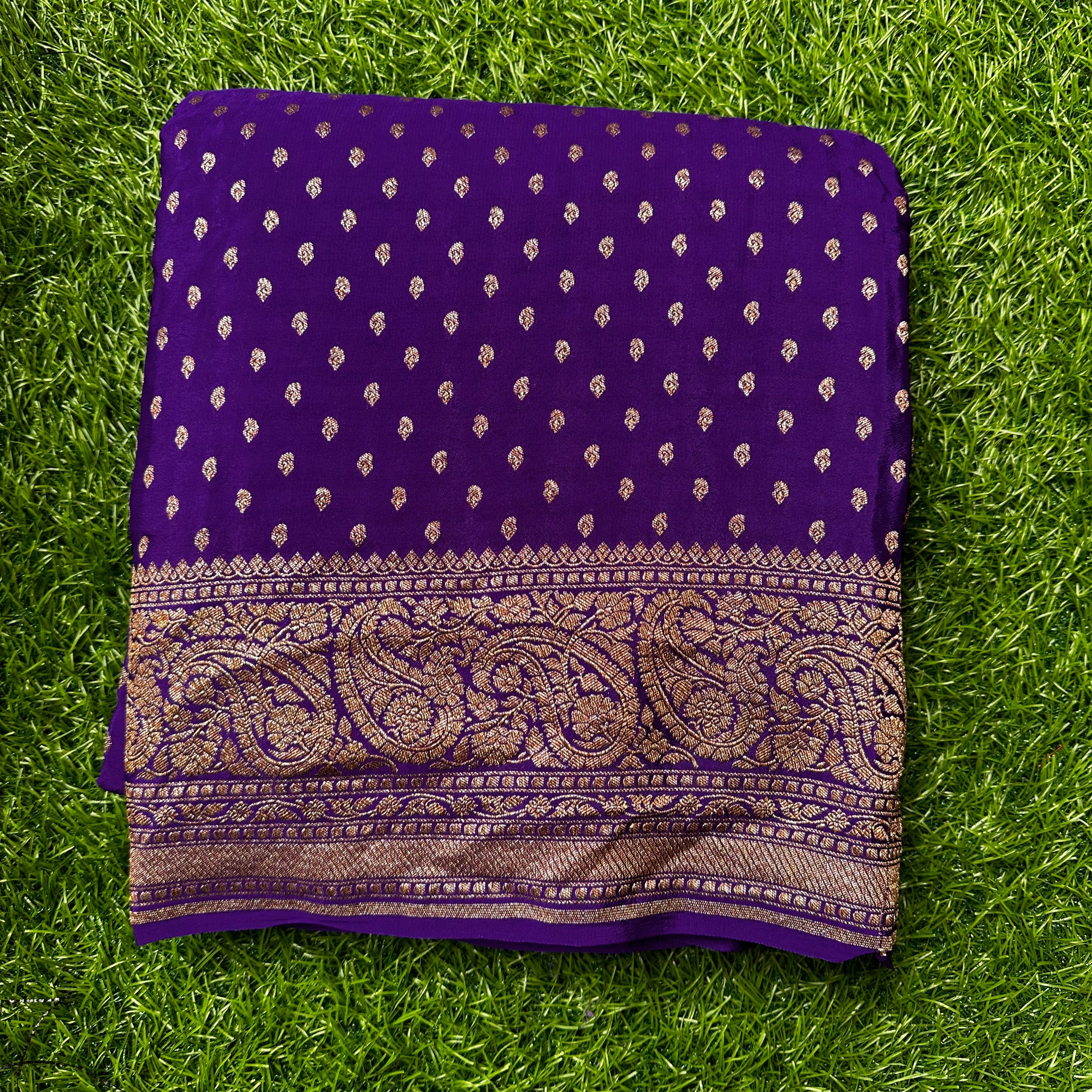 Purple pure Crape Banaras silk.