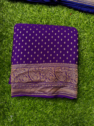 Purple pure Crape Banaras silk.