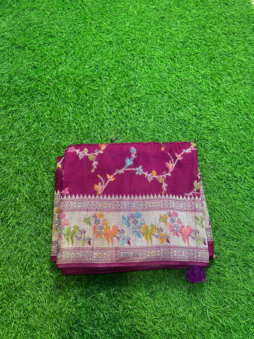 Wine Pure tusser Paithani concept border.