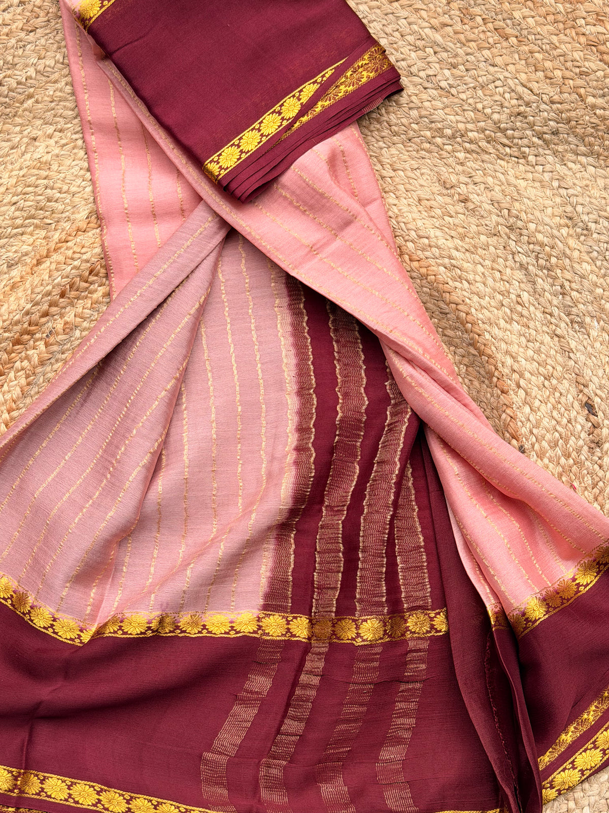 Pure wrinkle crepe beige and coffee brown with silk mark certified