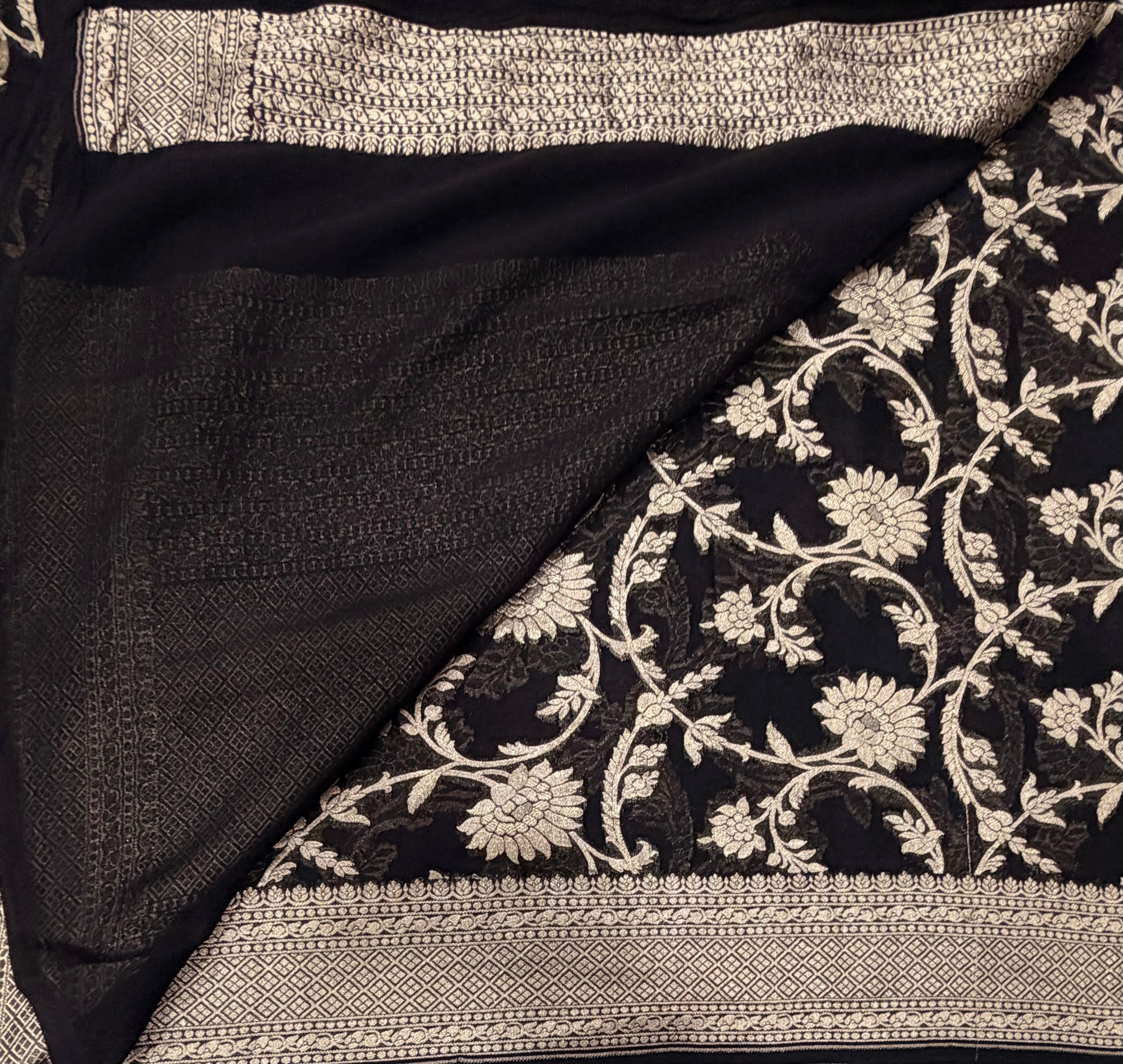 Black jaal pattern pure georgette with water zari saree