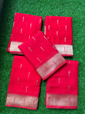 Hot red Premium georgette muniya Paithani border.