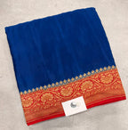 Blue n red partly pallu pure benarasi crepe silk saree