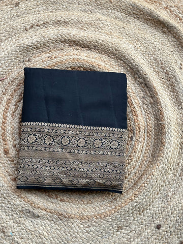 Black pure crepe Banaras plain saree with Jaal brocade blouse