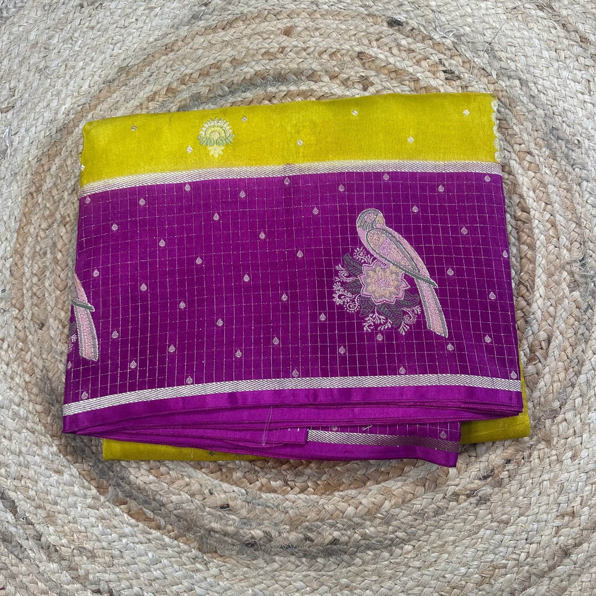 Yellow and purple dola silk