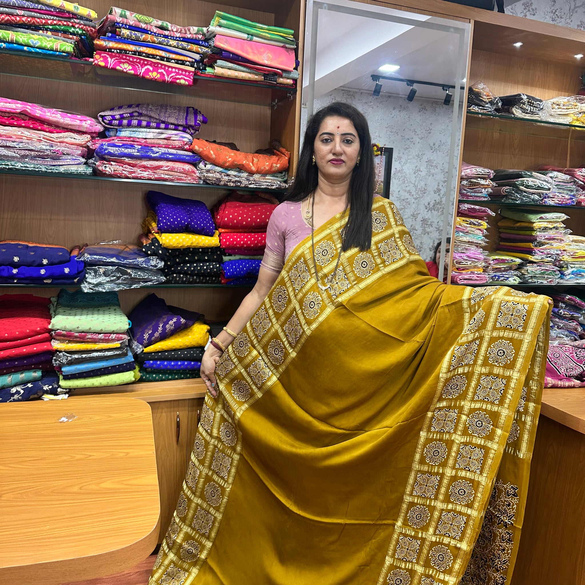 Mustard pure modal silk sarees
