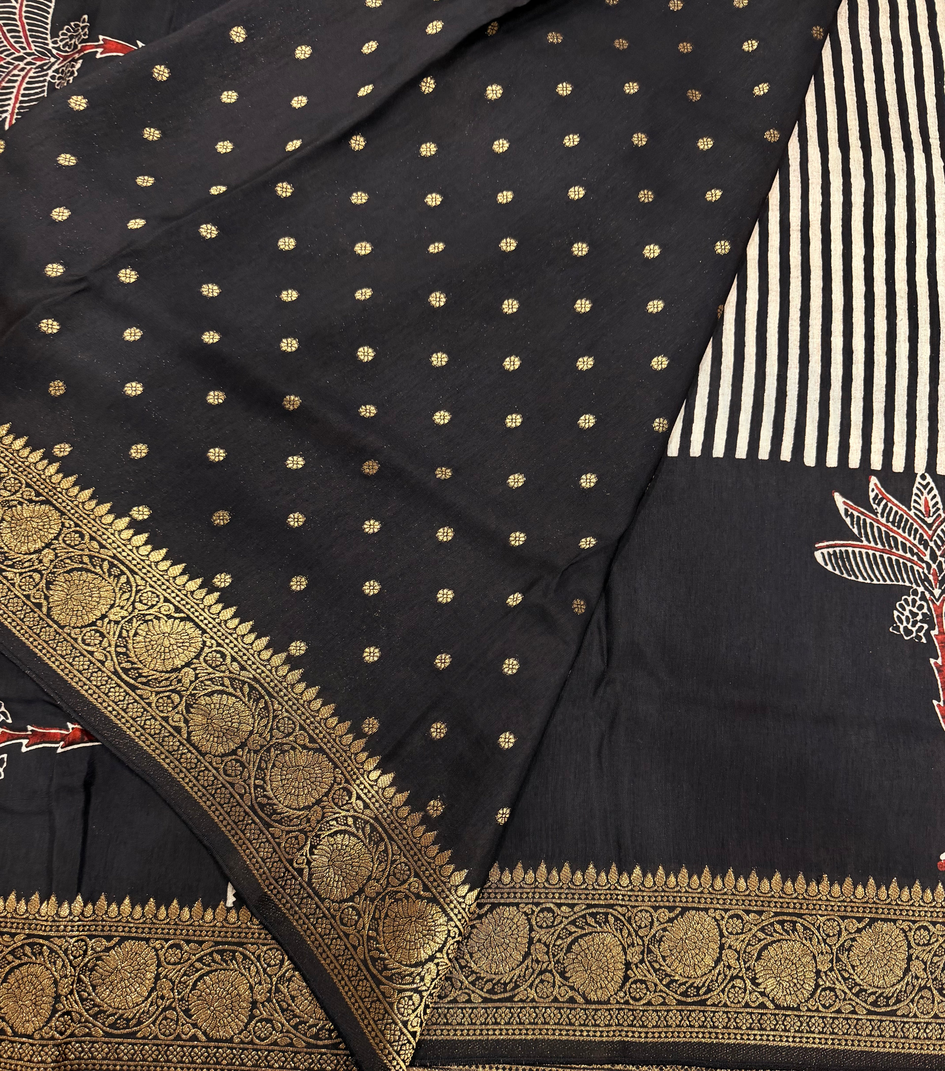 Black n white stripes pure Ajrak dola sarees