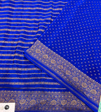 Royal blue stripes pure benarasi crepe silk saree
