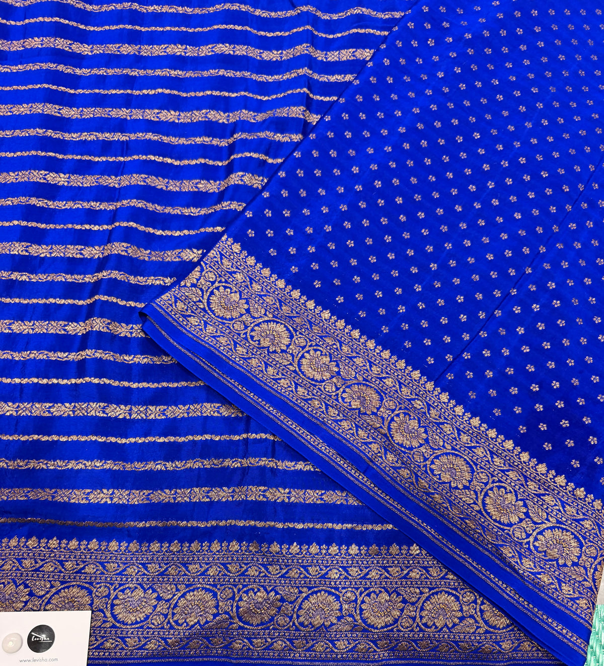 Royal blue stripes pure benarasi crepe silk saree