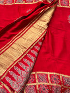 Hot red pure modal Ajrak silk sarees with lotus Ajrak blouse