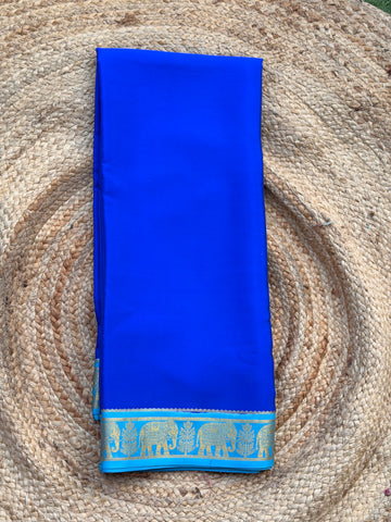 Royal blue and sky blue elephant border crepe Mysore silk 120gsm