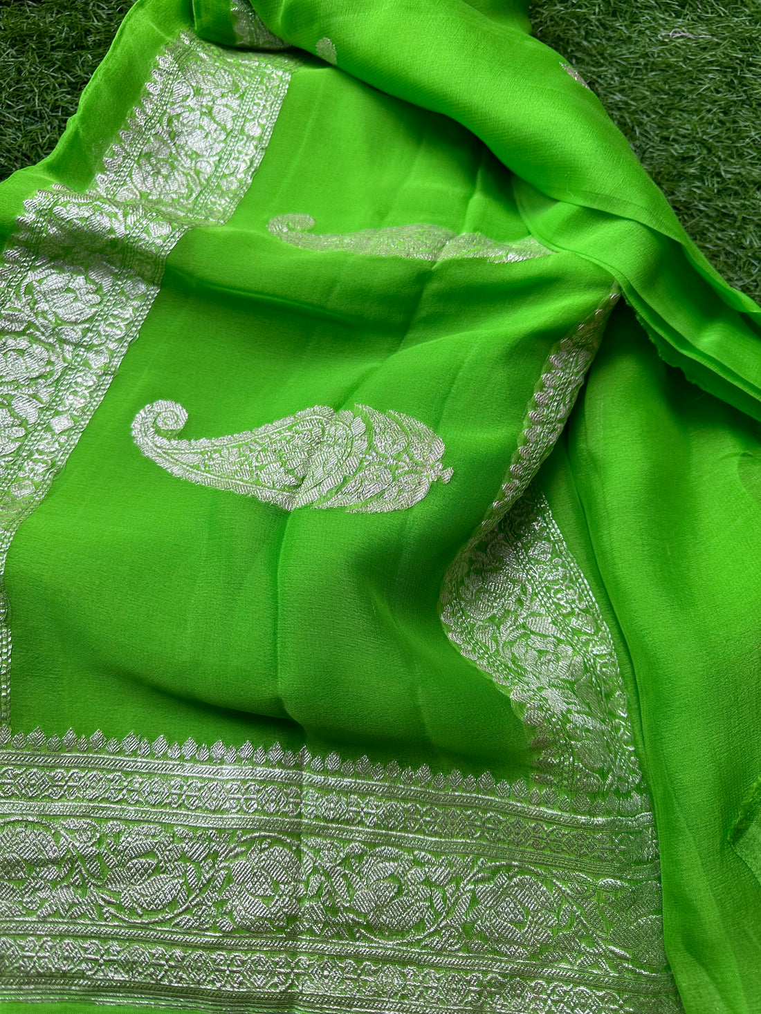 Parrot green pure chiffon.