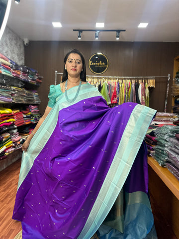 Deep purple and sea blue semi Kanchi
