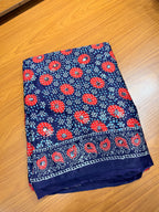 Blue ajrak modal mirror work with tissue pallu