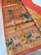 Pastel pink pure paithani swan & peacock border saree