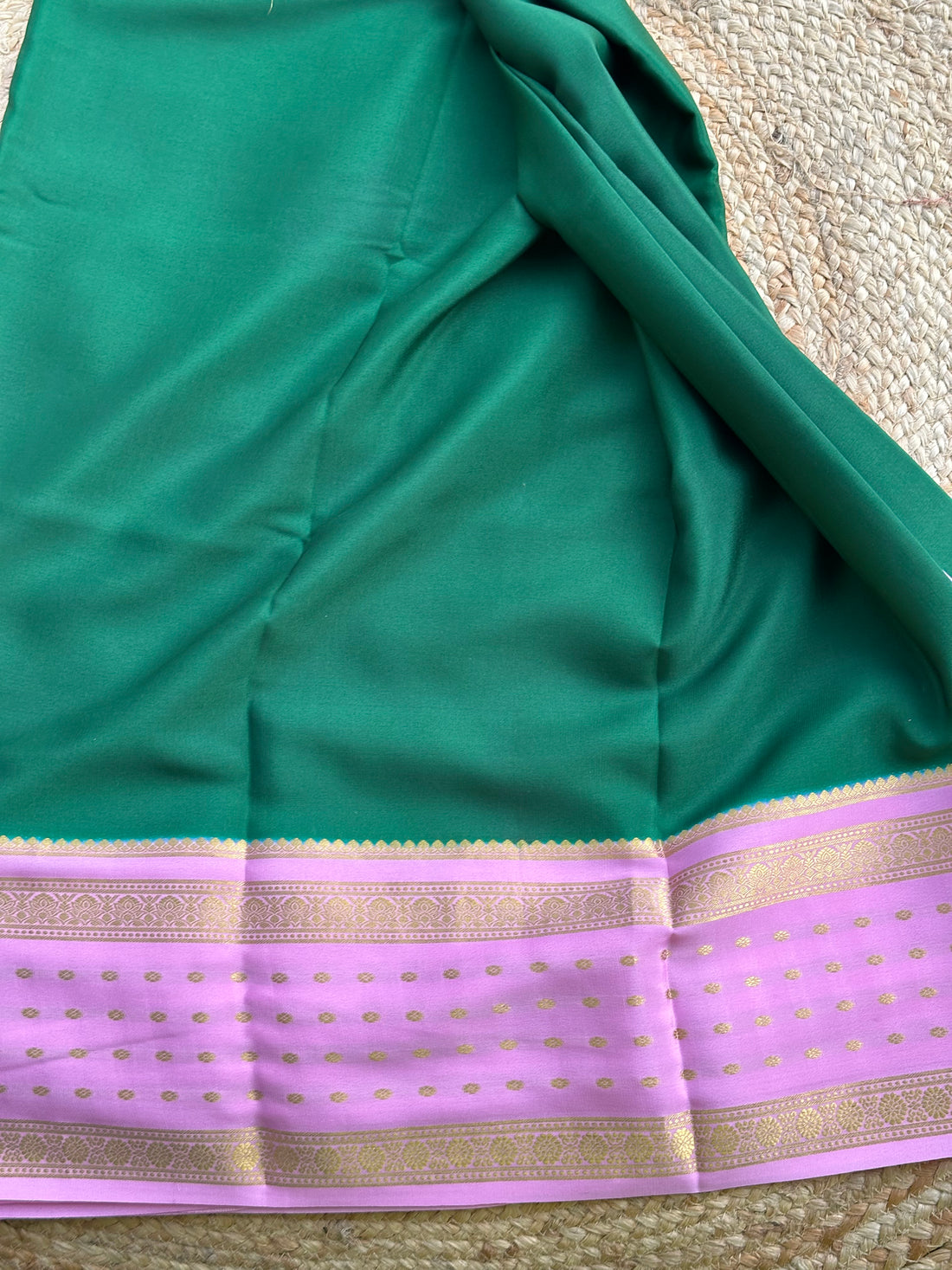 Green and lotus pink pure crepe Mysore Silk sarees 120 gsm
